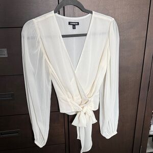 Express  Cream Tie-Front Blouse
